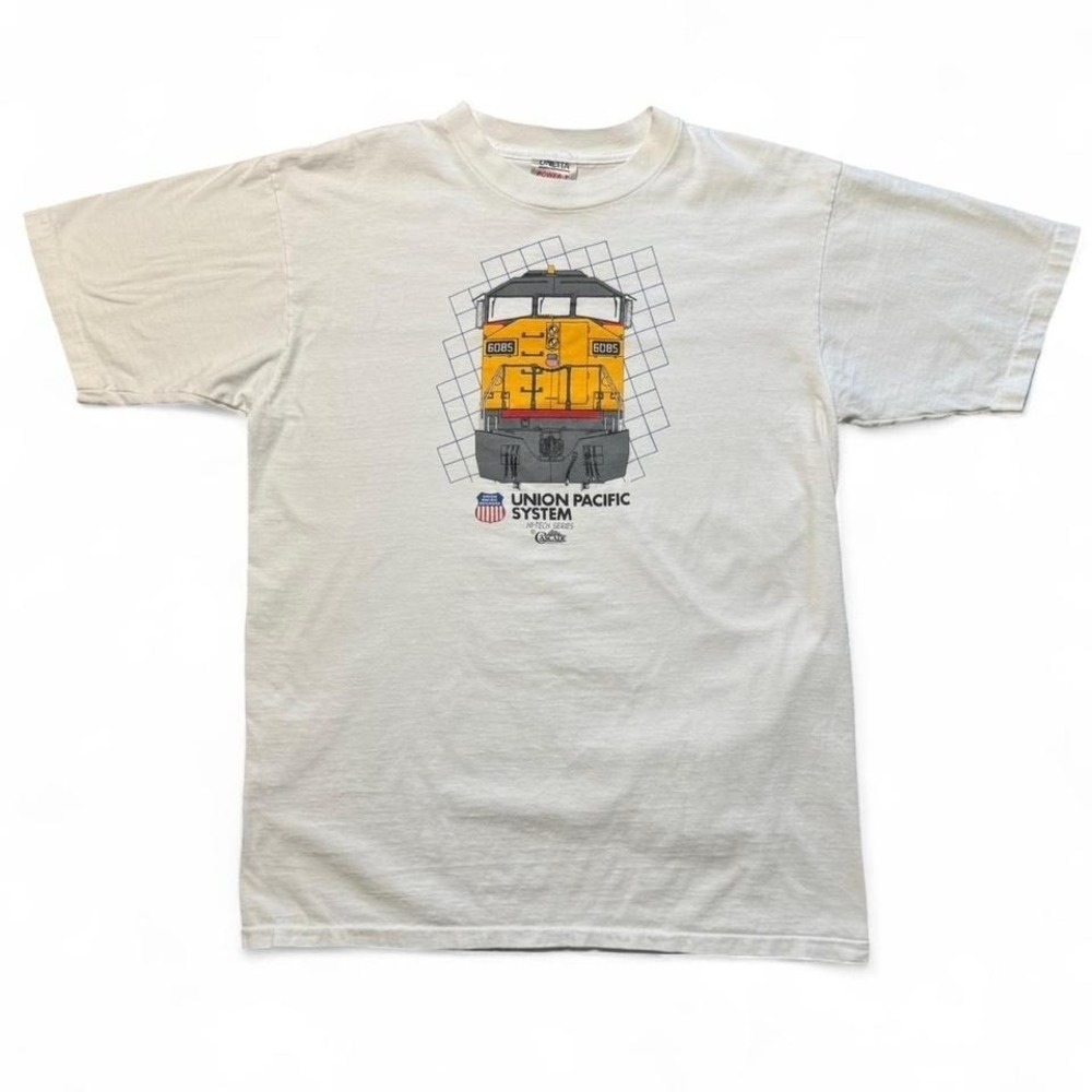 Vintage 90s Union Pacific Train Railroad USA Graphic T-shirt Oneita XL 20.5x29"